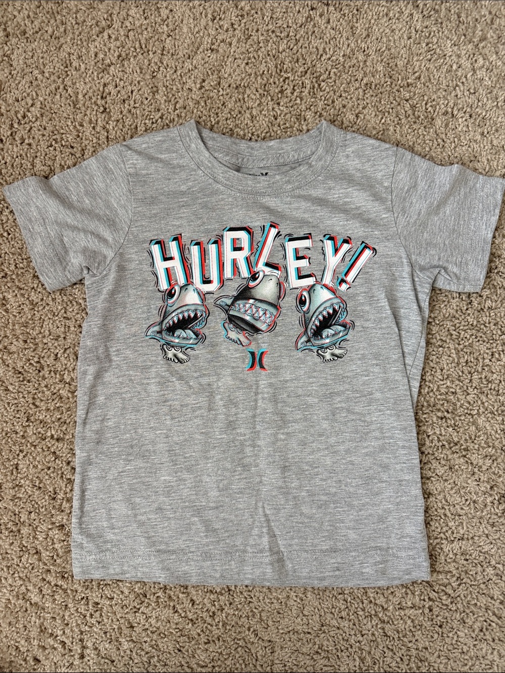 Hurley Gray Tee with Colorful Shark Graphic 4-5T